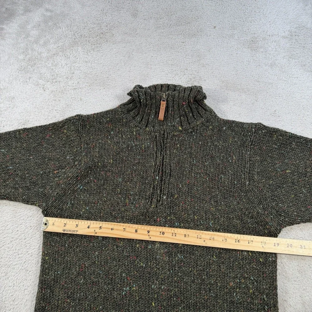 Aran Crafts Sweater Mens Small Green 100% Wool Ribbed Knit 1/4 Zip Ireland